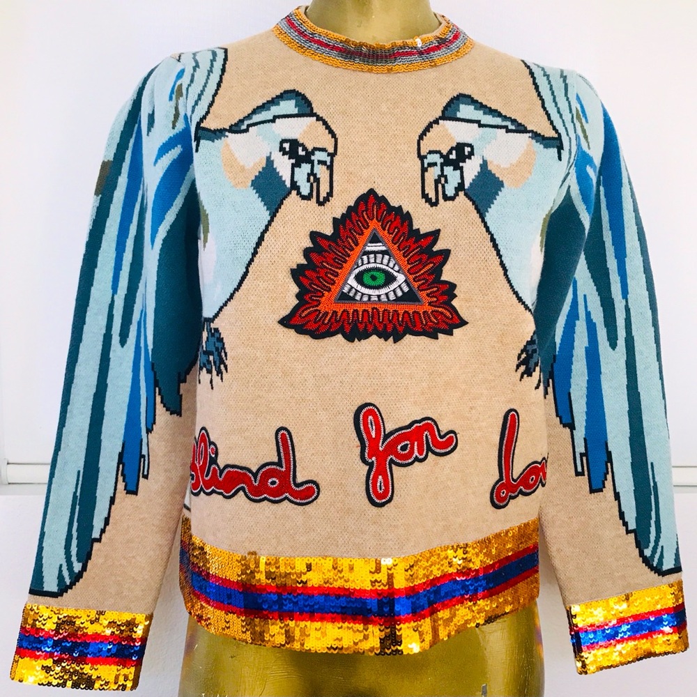 BLIND For LOVE Sequin Zip-Back SWEATER M